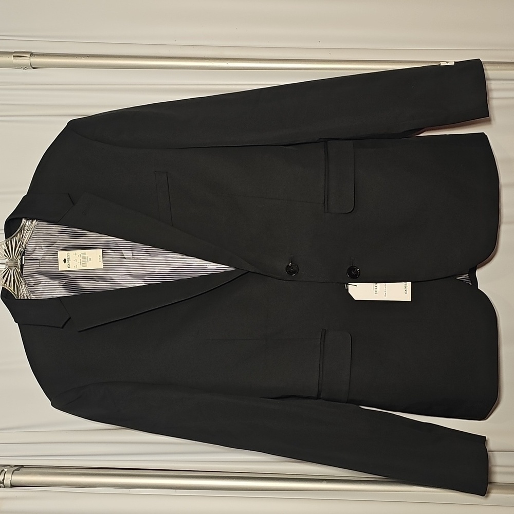 NWT Express Mens Extra Slim Stretch Navy Blue 2-Button Lightweight Blazer 38R